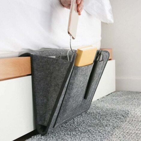 ZVD Bolsa de almacenamiento para mesita de noche, bolsillo de fieltro, organizador para cama, bolsa de almacenamiento para control remoto de teléfono, revistas, gafas, libros y blocs (gris oscuro)