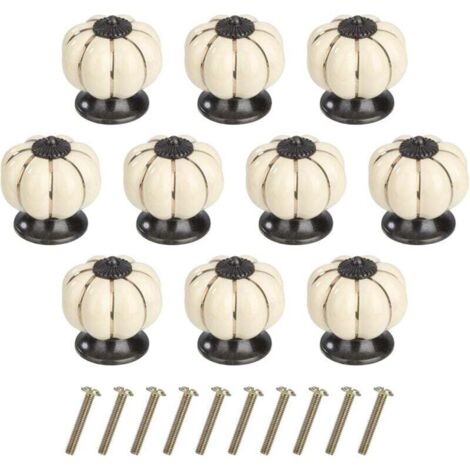 ZVD Boutons de meuble Boutons de tiroir citrouille Boutons de meubles en céramique avec vis en alliage pouRôtiroir de placard Cuisine 10 pièces (Ivoire)-Fei Yu