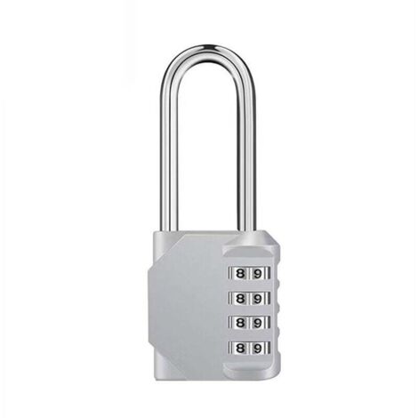 ZVD Cadenas code anse longue exterieur pour portail, abri de jardin, 4 chiffres grande Cadena a combinaison long pour casier vestiaire sport, college, scolaire, Serrure Combinée argenté