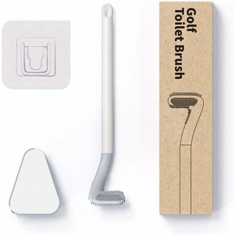 ZVD Cepillo de baño de golf, cepillo de baño de silicona, mango largo, juego de inodoro de silicona con apertura automática y base antifugas (blanco con base)