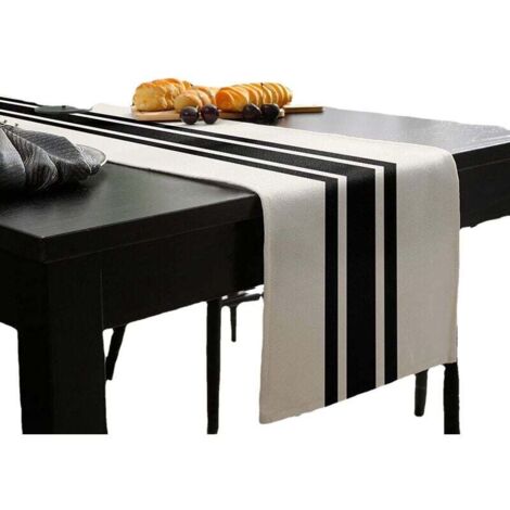 ZVD Chemin de table décoratif d'été 33 x 180CM (rayures géométriques noires et blanches), chemin de table en toile de jute pour mariage, été, automne, décoration de fête en extérieur