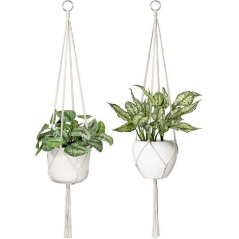 ZVD-Cintres en Macramé pour Plantes, Jardinière Suspendue en Corde de Coton, Décor Moderne Boho, 41 Pouces, 2 Pcs