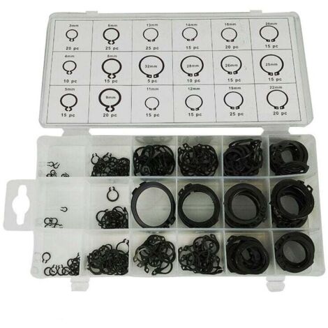 ZVD Circlip, 300 clips pour anneau élastique, circlip d'arbre, noir, type C, pour la fixation de circlips externes de roulements, engrenages et poulies (3-32 mm)