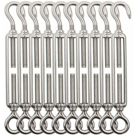 ZVD Crochet et oeil de tendeur M5, tendeur de fil de tendeur en acier inoxydable 10 pièces, tendeurs réglables robustes pour fil de jardin, fil de clôture, éclairage extérieur suspendu, balustrade de 