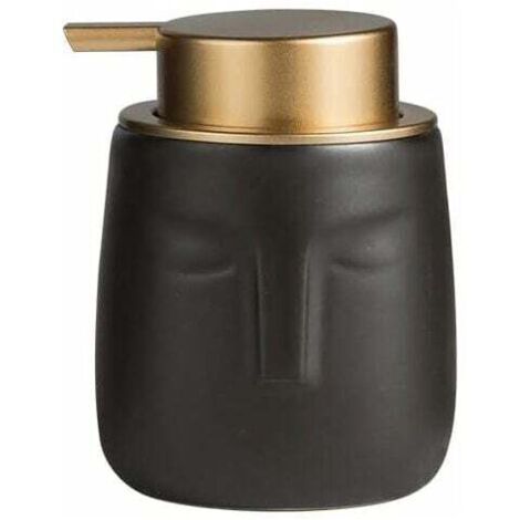 ZVD Dispensador de jabón moderno (negro), botella de cerámica con forma de cara y bomba dorada antioxidante, dispensador de loción decorativo para baño o cocina.