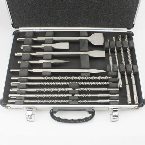 ZVD Ensemble de 17 forets à percussion électrique en aluminium, burin pointu et burin plat