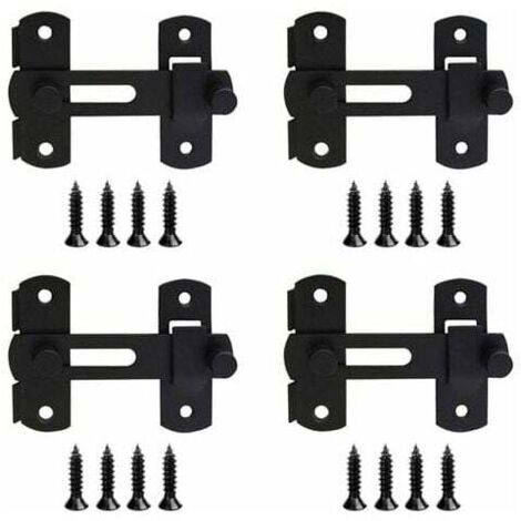 ZVD Ensemble de 4 loquets noirs en acier inoxydable, serrures coulissantes, serrures de porte, loquets rabattables avec vis pour portes, fenêtres, armoires, refroidisseurs à vin