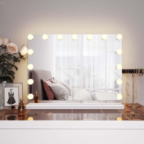 ZVD Espejo de maquillaje SONNI con iluminación LED y 15 luces, espejo de maquillaje Hollywood profesional con control táctil, 58 x 45,5 x 12 cm