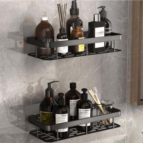 ZVD Etagere Douche,Rangement Douche Sans Percage,Panier Salle de Bain en Aluminium,Rangement Douche Noire,Porte Shampoing Douche,Etagere Sans Percer (2pcs)