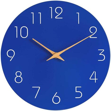 ZVD Horloge murale à quartz de 25 cm - bleu sans tic-tac Horloge murale moderne de grande taille fonctionnant sur piles, facile à lire, pour la chambre à coucher, la maison, la cuisine, le bureau et l