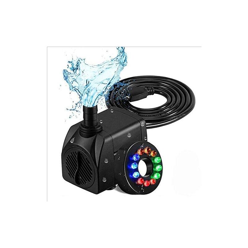 ZVD - Pompe à eau électrique 800L/H, pompe à eau submersible avec lumière led 12 couleurs, petite pompe à eau silencieuse 16W pour fontaine