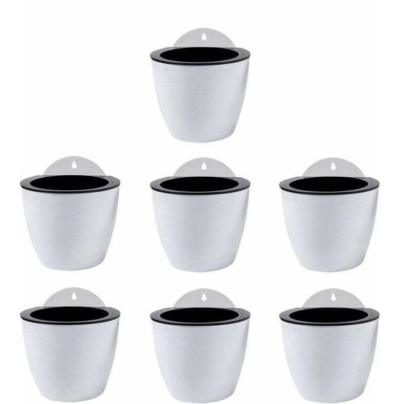 ZVD Jardinières Suspendues à Arrosage Automatique Lot de 7 Deco Mural Pot de Fleur Interieur, Exterieur Decoration Murale Fenêtre Blanc Plastique