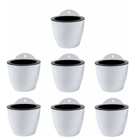ZVD Jardinières Suspendues à Arrosage Automatique Lot de 7 Deco Mural Pot de Fleur Interieur, Exterieur Decoration Murale Fenêtre Blanc Plastique