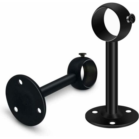 ZVD Jeu de 2 supports de tringle à rideau noirs robustes pour tringle de plafond, supports de tringle à rideau en acier inoxydable de 25 mm, supports de tringle à rideau pour penderie, penderie