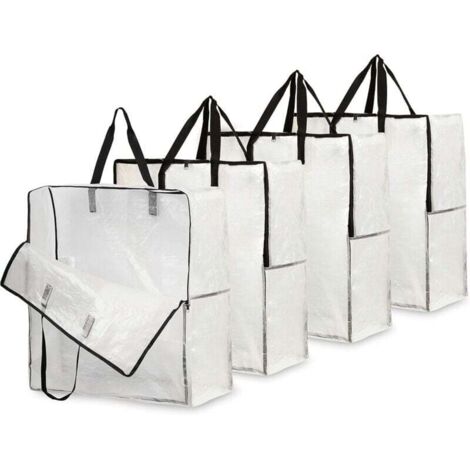 ZVD Juego de 4 bolsas de almacenamiento transparentes, bolsa de mudanza XXL grande de 60 x 60 cm con asa de transporte, bolsa para guardar ropa, juguetes y edredones para el lavadero, el garaje o el á