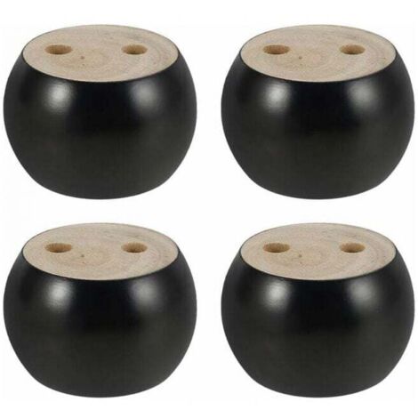 ZVD Juego de 4 patas redondas de madera de 5 cm de altura para sofá, cama, sillón y armario, con tornillos y cinta adhesiva (negro)