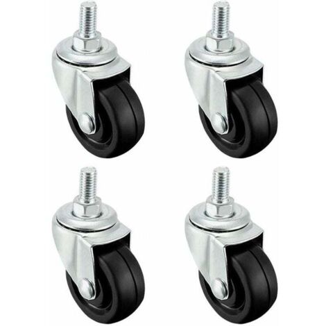 ZVD Juego de 4 ruedas de goma de 40 mm con vástago roscado M8,