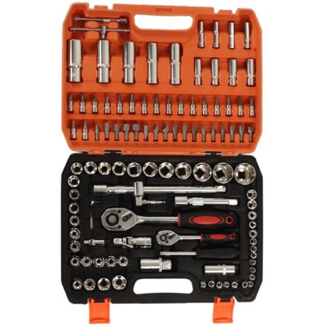ZVD Kit d'outils de réparation mécanique 108 pièces, douilles à chocs, clés à cliquet et hexagonales, embouts de tournevis