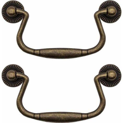ZVD Laiton antique - Lot de 2 poignées de tiroir pliantes en fer pour portes d'armoires, commodes, cuisines, buffets, etc 8148mm