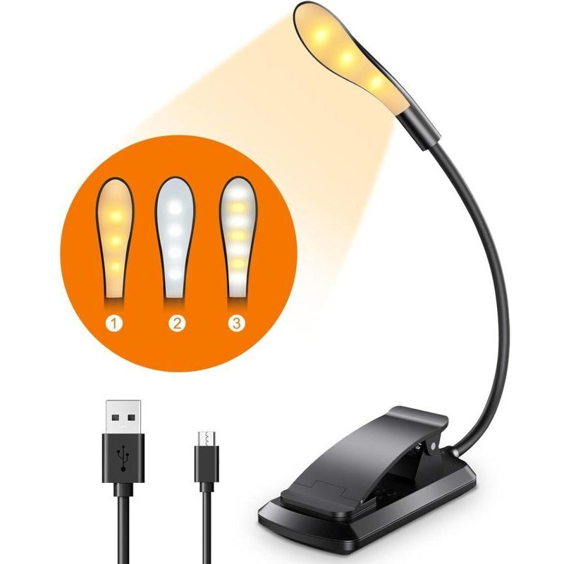 Lampe de Lecture, 7 led usb Rechargeable Lampe Livre à Pince avec 9 Modes d'Éclairage (3 Couleurs: Chaud, Froid & Naturel), 360° Cou Flexible Liseuse