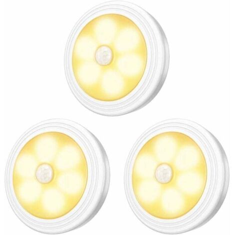 ZVD Lampes LED pour armoire/armoire, 3 pièces, veilleuse, détecteur de mouvement LED avec base magnétique pour vitrines d'armoires d'escalier de cuisine (fonctionnant sur piles)