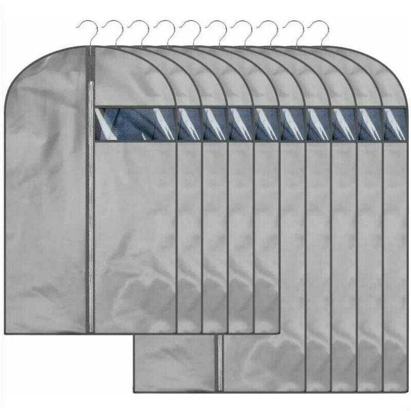 ZVD - Lot de 10 Housse à Vêtements Anti-Poussière Housse de Protection avec Zip pour Veste Manteau Gris
