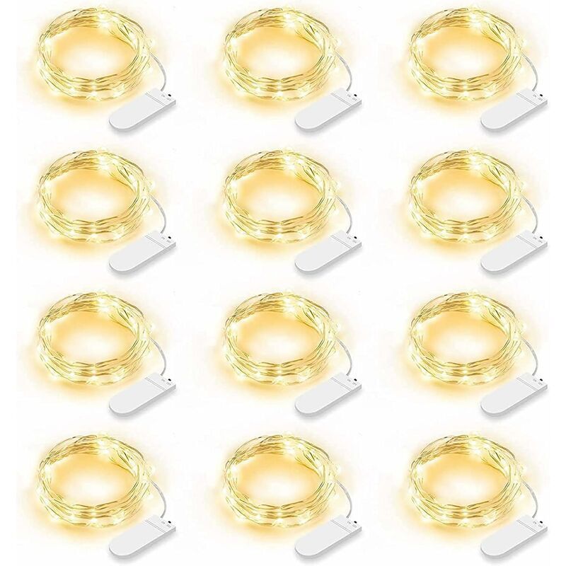 ZVD-Lot de 12 Guirlande Lumineuse LED, Guirlande Lumineuse à Piles 2m 20 LEDs Fée Chaîne Lumières Guirlande IP65 Étanche LED Déco pour Chambre Noël