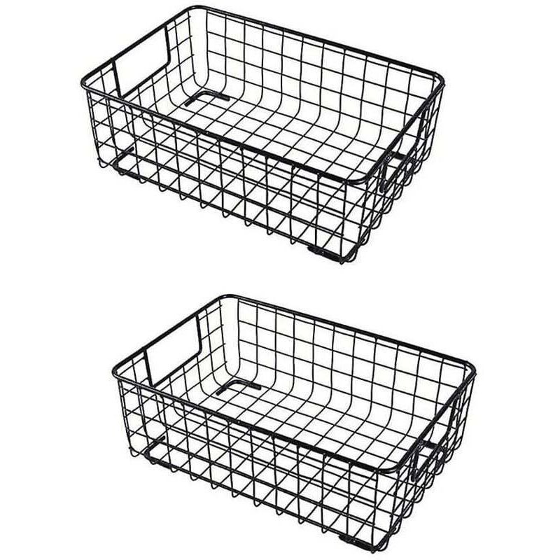 ZVD - Lot de 2 paniers de rangement en fil métallique avec poignée en fer forgé pour articles divers, pour cuisine, noir