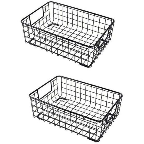 ZVD Lot de 2 paniers de rangement en fil métallique avec poignée en fer forgé pour articles divers, pour cuisine, noir