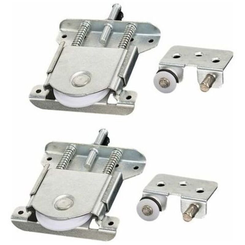 ZVD- Lot de 2 pièces coulissantes pour porte de garde-robe, roues, roues, roues, rouleaux, guides avec tampon amortisseur, capacité de charge 20 kg