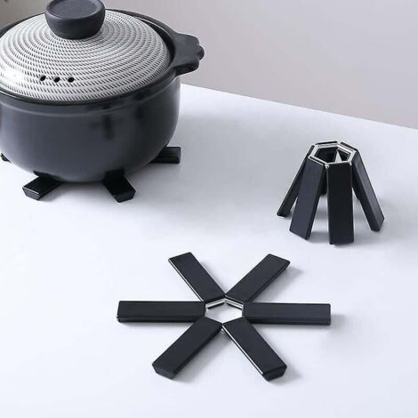 ZVD Lot de 3 dessous de plat pliables pour plats chauds, noir