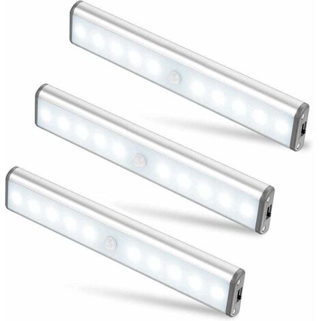 ZVD-Lot de 3 Lampes 10 LED, Sans Fil, Rechargeable par USB, Aimanté, Détecteur de Mouvement, 2 Modes d’Éclairage, Portable. Lumière de Placard, Baladeuse de Secours, Veilleuse Enfant, Ap