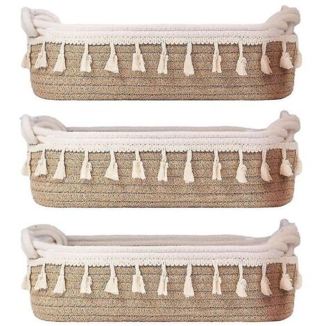 ZVD Lot de 3 paniers de rangement rectangulaires en corde de coton tissée pour jouets de bébé et animaux de compagnie