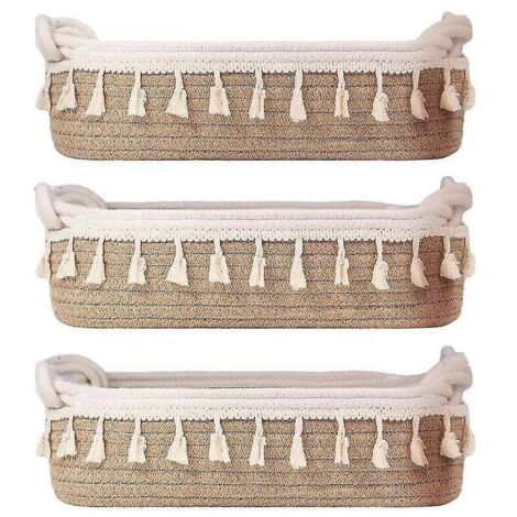 ZVD Lot de 3 paniers de rangement rectangulaires en corde de coton tissée pour jouets de bébé et animaux de compagnie