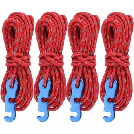 ZVD Lot de 4 cordes réfléchissantes avec tendeurs de corde, cordon de tente de 13 pieds/4 mètres, cordon de camping résistant à la déchirure de Φ 4 mm (rouge)-Fei Yu