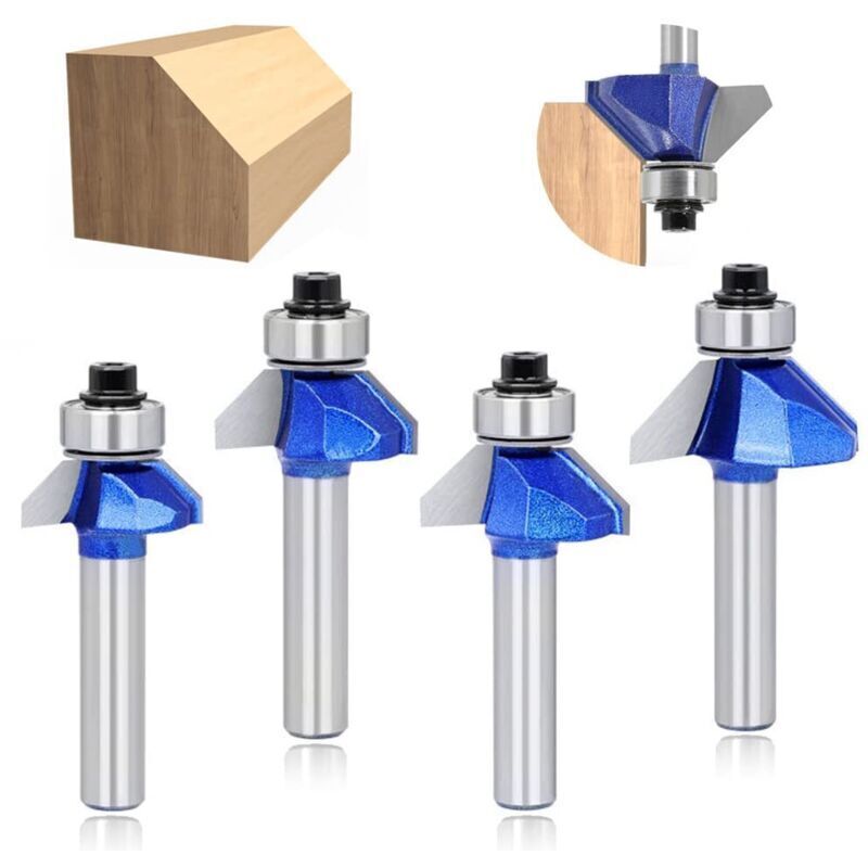 Image of ZVD - Lot de 4 fraises à chanfreiner à 45 degrés pour le chanfreinage du bois (8 mm)