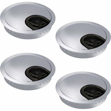 ZVD Lot de 4 passe-câbles de 60 mm - Passe-câbles - Goulotte de bureau avec joint à brosse pour bureau/bureau/plans de travail - Métal