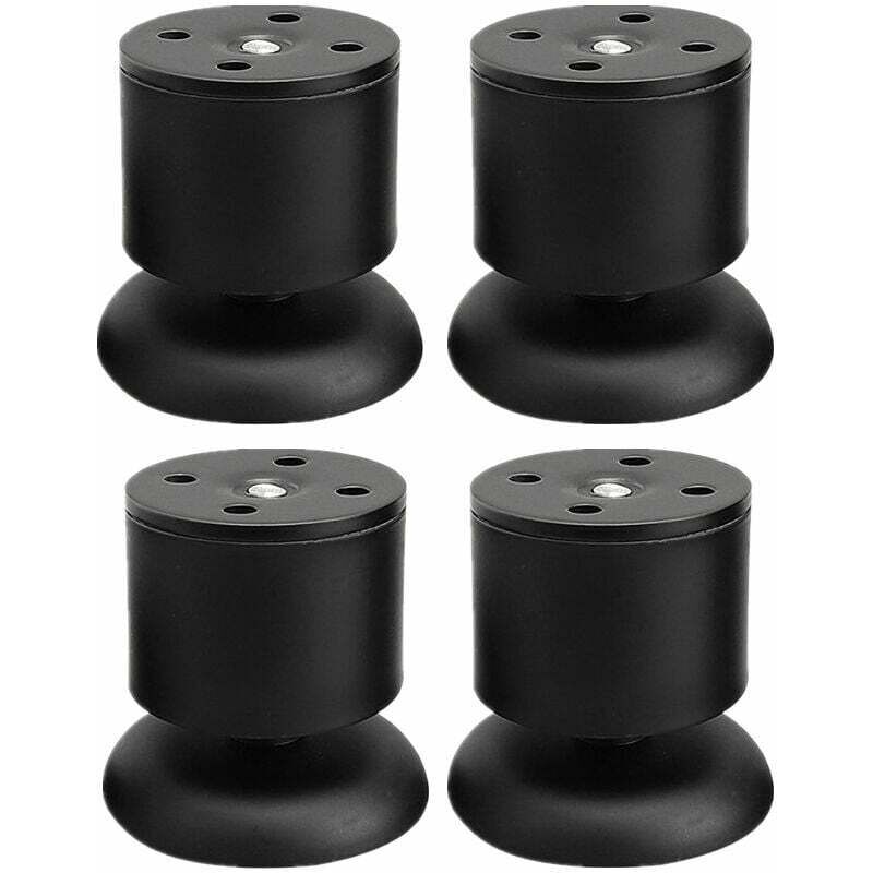 Lot de 4 Pieds Noir - 6cm de Meuble Réglable Pieds de Table en Acier Inoxydable avec Tapis en Caoutchouc et Vis - ZVD