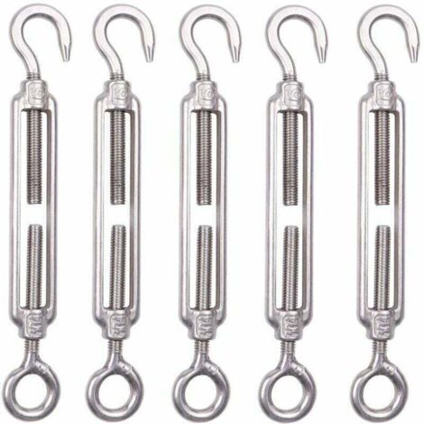 ZVD-Lot de 5 M6 Tendeur Cable Inox 6mm Tendeur Cloture Crochet Tendeur 304 en Acier Inoxydable Réglable Tendeur Grillage pour Corde Cable Fil à Linge Jardin Grillage，Superma