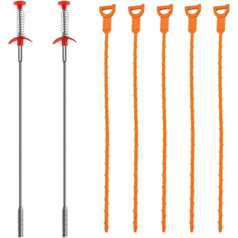 ZVD-Lot de 7 Furet Déboucheurs, 20 Pouces / 60cm Nettoyeurs pour Drain Outils de Nettoyage de Cheveux, 2 en Acier Inoxydable et 5 en Plastique