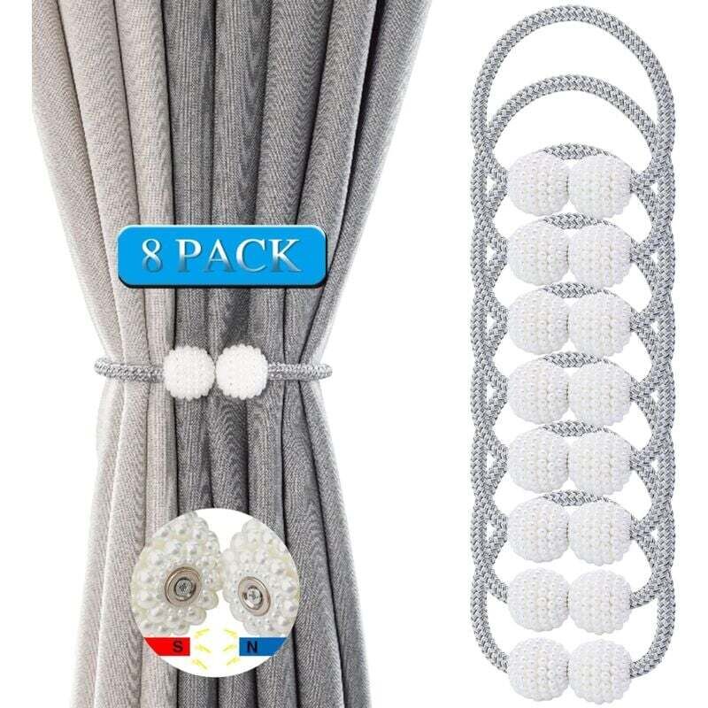 ZVD - Lot de 8 Embrasse pour Rideaux Embrasse Rideau Aimantee Embrasse Rideau avec Corde et Boule Magnétique pour Décoration de Maison Bureau