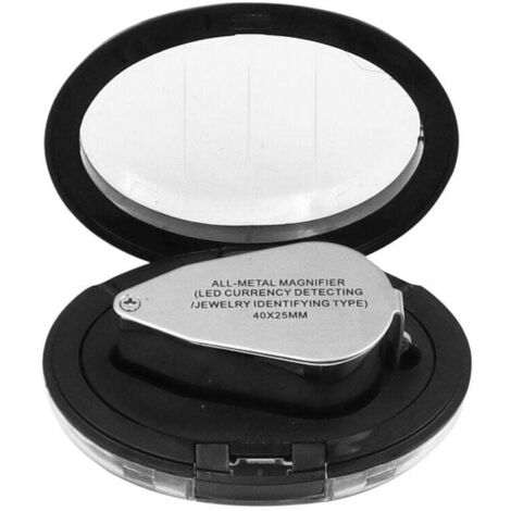 ZVD Lupa de joyero plegable de metal de 40 aumentos con luz LED UV para diamantes y monedas (reconocimiento de divisas/identificación de joyas)