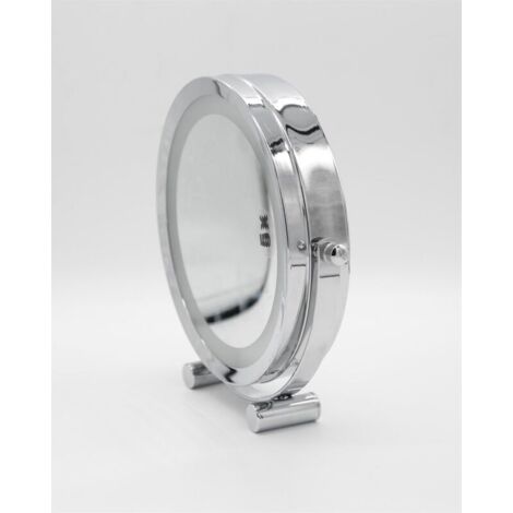 ZVD Miroir grossissant,Miroir cosmétique de bureau de style européen, miroir de salle de bains en acier LED argenté