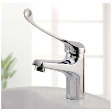 ZVD Mitigeur Lavabo avec Poignée Médicale, Robinet de Salle de Bains PMR, Chromé, Argent