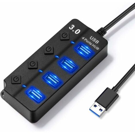 ZVD - Múltiples puertos USB 4 en 1 con interruptores independientes y luces LED, múltiples tomas USB 1 puerto USB 3.0 y 3 puertos USB 2.0, Multi-USB para transferencia de datos y carga de PC
