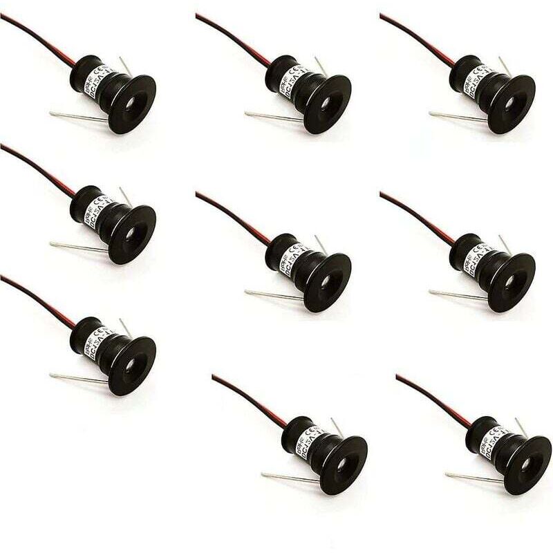 ZVD - noir Lot de 9 mini spots led 12 v 1 w encastrables au plafond pour cuisine, escalier, placard, couloir, éclairage diy, blanc chaud, blanc