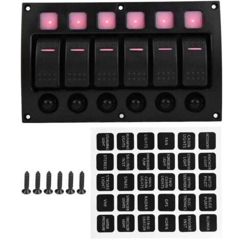 ZVD Panel de interruptores basculantes de 6 pines, 12/24 V, para coche, barco, caravana, yate, con indicador LED, disyuntor