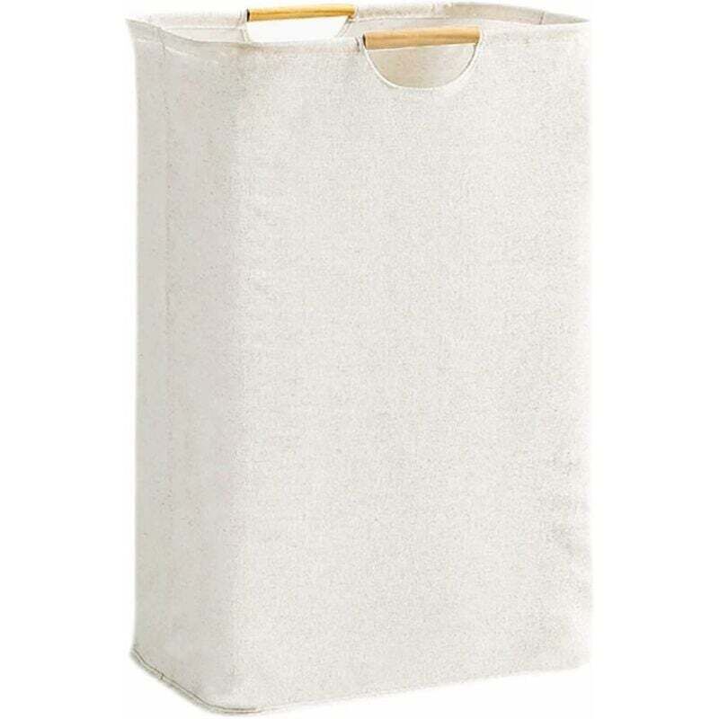 ZVD - Panier a Linge Beige 39×53×27 cm, Panier à Linge Grande Capacité Pliable Tissu Oxford avec Manche en Bois, Corbeille a Linge pour Chambre Salon