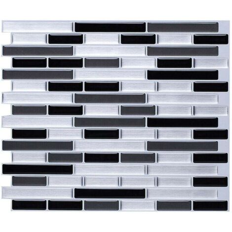 ZVD Papier Peint Carrelage Autocollant Argent brossé 28 x 24 cm Style Mosaïque Sticker Mural Film Décoratif Imperméable pour Carreaux de Mur de Salle de Bains et de Cuisine
