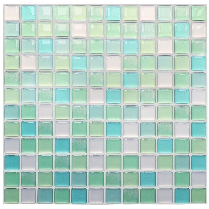 ZVD - Papier Peint Carrelage Autocollant Vert 24x24 cm Style Mosaïque Sticker Mural Film Décoratif Imperméable pour Carreaux de Mur de Salle de Bains
